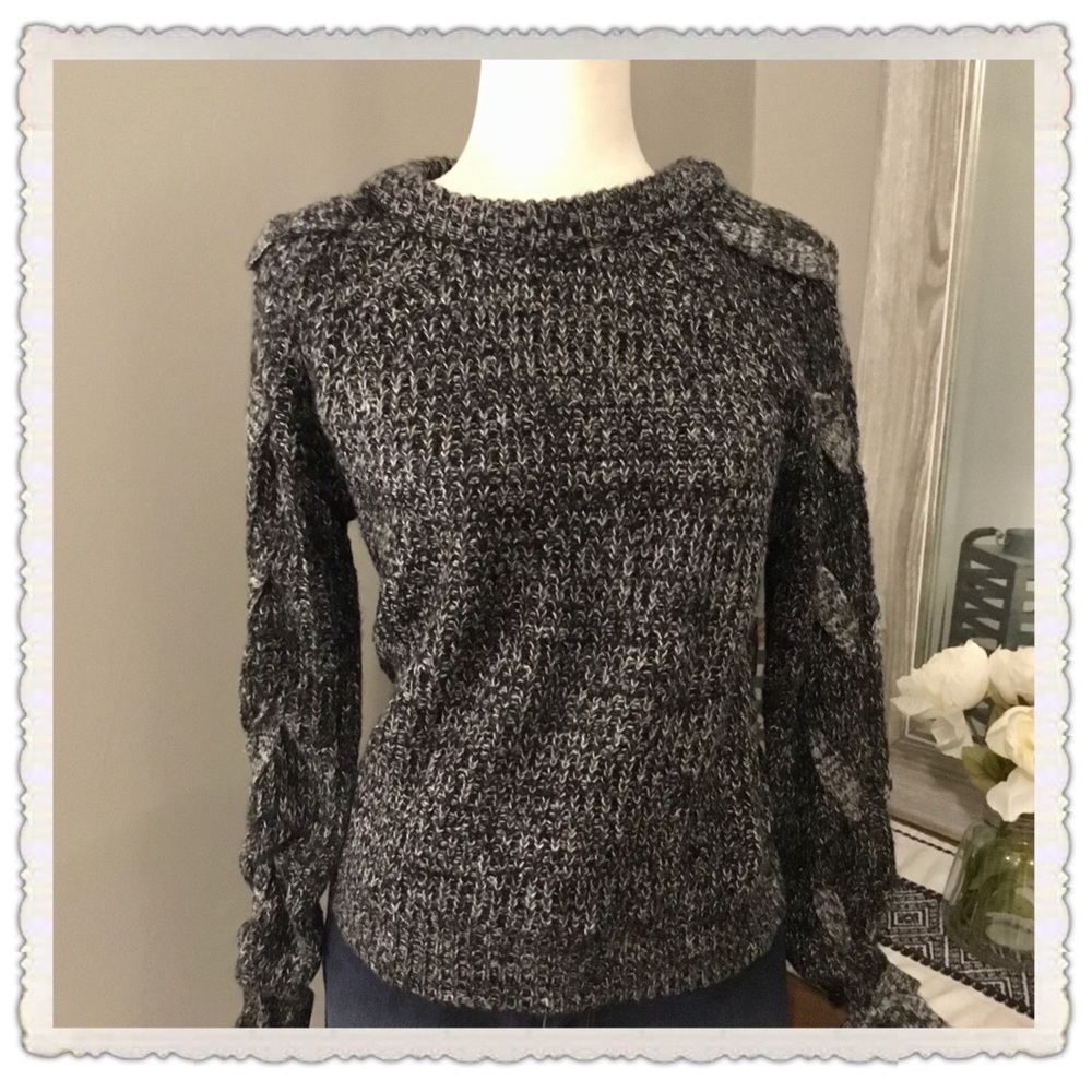 Black Speckled Braided-Sleeve Sweater